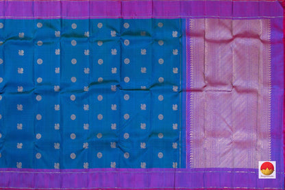 Blue And Magenta Kanchipuram Silk Saree Handwoven Pure Silk Pure Zari For Festive wear PV SAR 37 - Silk Sari - Panjavarnam PV SAR 37