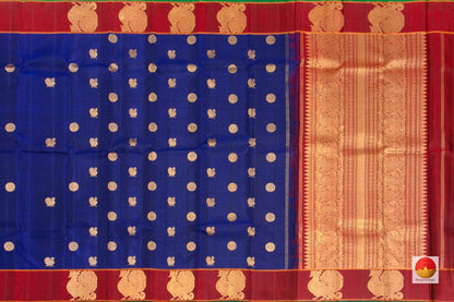Blue And Maroon Kanchipuram Silk Saree Handwoven Pure Silk Pure Zari For Wedding Wear PV G 4293 - Silk Sari - Panjavarnam PV G 4293