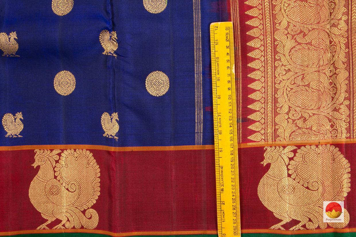 Blue And Maroon Kanchipuram Silk Saree Handwoven Pure Silk Pure Zari For Wedding Wear PV G 4293 - Silk Sari - Panjavarnam PV G 4293