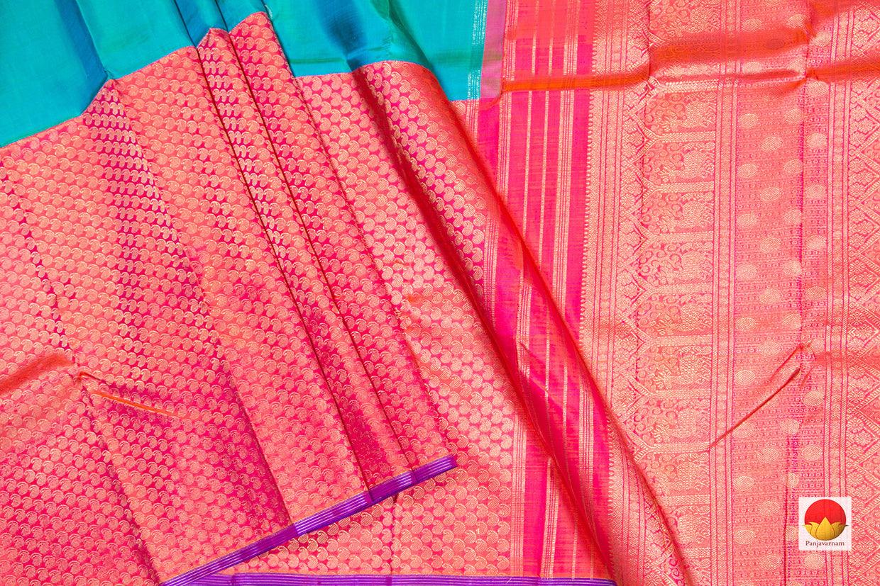 Blue And Pink Kanchipuram Half And Half Silk Saree Handwoven Pure Silk Pure Zari For Wedding Wear PV NYC 316 - Silk Sari - Panjavarnam PV NYC 316