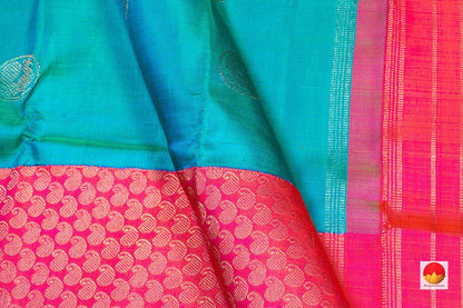 Blue And Pink Kanchipuram Half And Half Silk Saree Handwoven Pure Silk Pure Zari For Wedding Wear PV NYC 316 - Silk Sari - Panjavarnam PV NYC 316