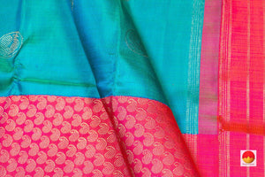 Blue And Pink Kanchipuram Half And Half Silk Saree Handwoven Pure Silk Pure Zari For Wedding Wear PV NYC 316 - Silk Sari - Panjavarnam PV NYC 316