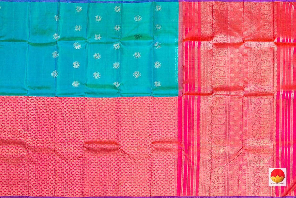 Blue And Pink Kanchipuram Half And Half Silk Saree Handwoven Pure Silk Pure Zari For Wedding Wear PV NYC 316 - Silk Sari - Panjavarnam PV NYC 316