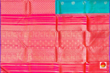 Blue And Pink Kanchipuram Half And Half Silk Saree Handwoven Pure Silk Pure Zari For Wedding Wear PV NYC 316 - Silk Sari - Panjavarnam PV NYC 316