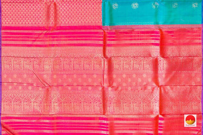 Blue And Pink Kanchipuram Half And Half Silk Saree Handwoven Pure Silk Pure Zari For Wedding Wear PV NYC 316 - Silk Sari - Panjavarnam PV NYC 316