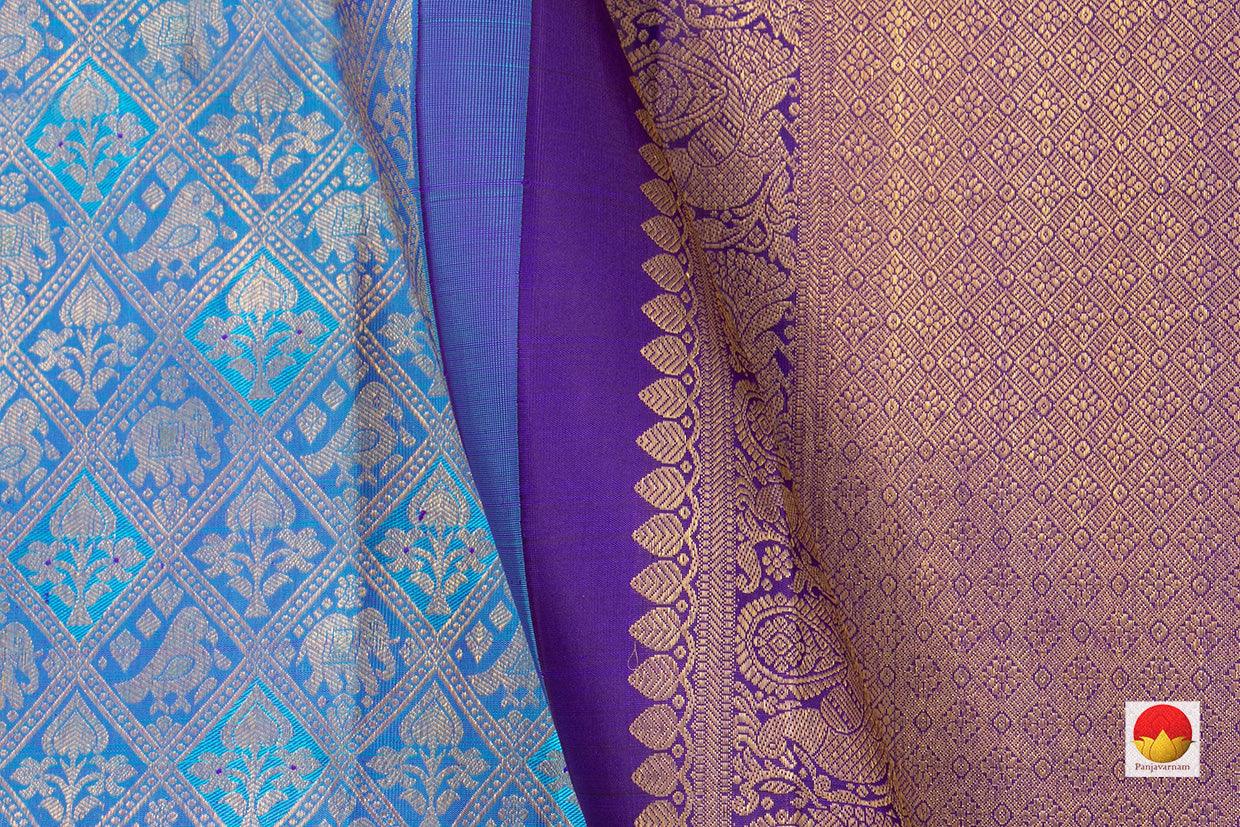 Blue And Violet Kanchipuram Silk Saree Handwoven Pure Silk Pure Zari For Wedding Wear PV NYC 467 - Silk Sari - Panjavarnam