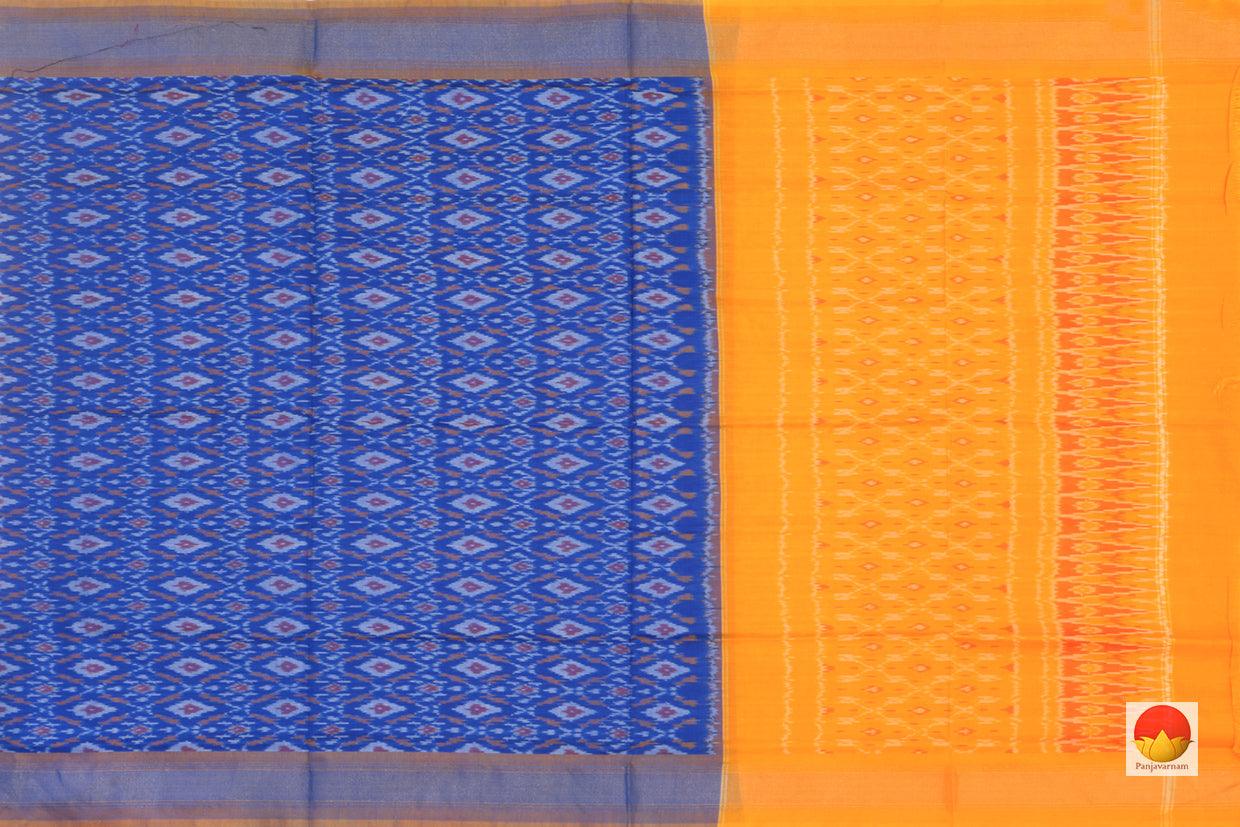 Blue And Yellow Pochampally Ikkat Silk Dupatta PVD 1036 - Dupattas - Panjavarnam