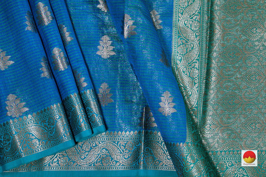 Blue Banarasi Silk Cotton Saree With Antique Zari Handwoven PSC 1191 - Silk Cotton - Panjavarnam