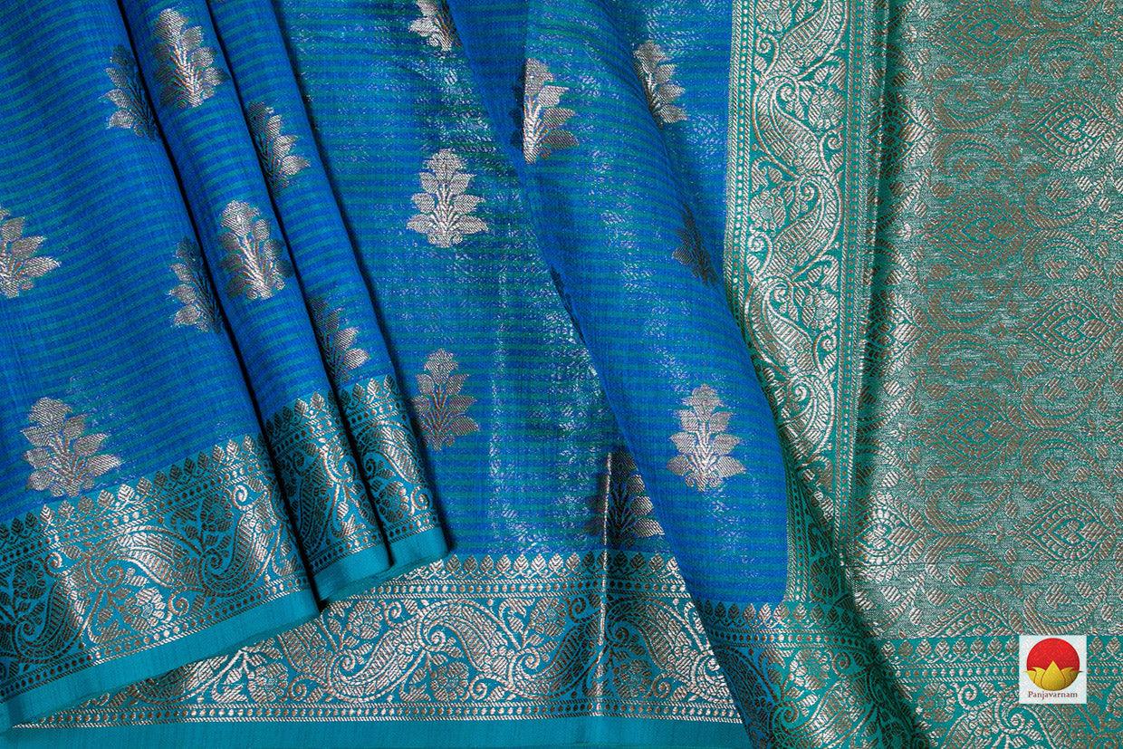 Blue Banarasi Silk Cotton Saree With Antique Zari Handwoven PSC 1191 - Silk Cotton - Panjavarnam PSC 1191