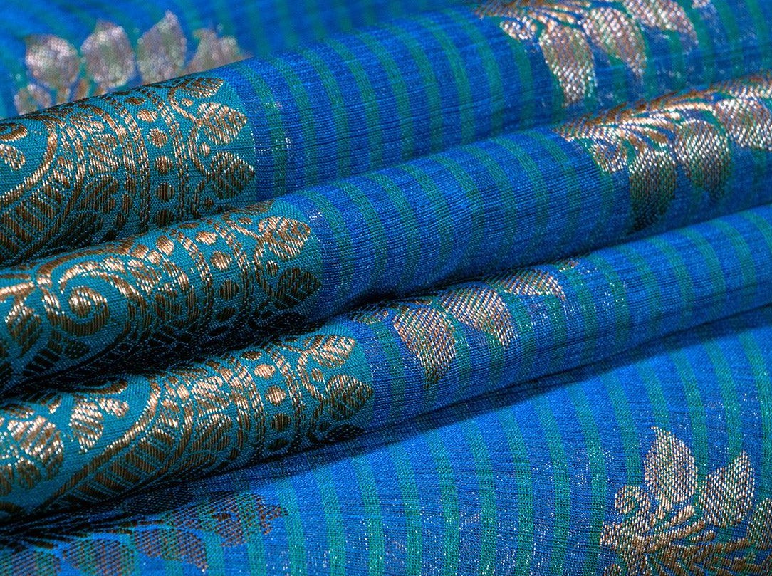 Blue Banarasi Silk Cotton Saree With Antique Zari Handwoven PSC 1191 - Silk Cotton - Panjavarnam PSC 1191