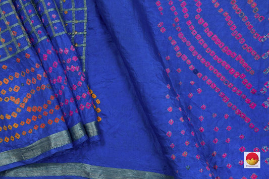 Blue Bandhani Silk Saree Handwoven PV RJ 18 - Bandhani Silk - Panjavarnam PV RJ 18