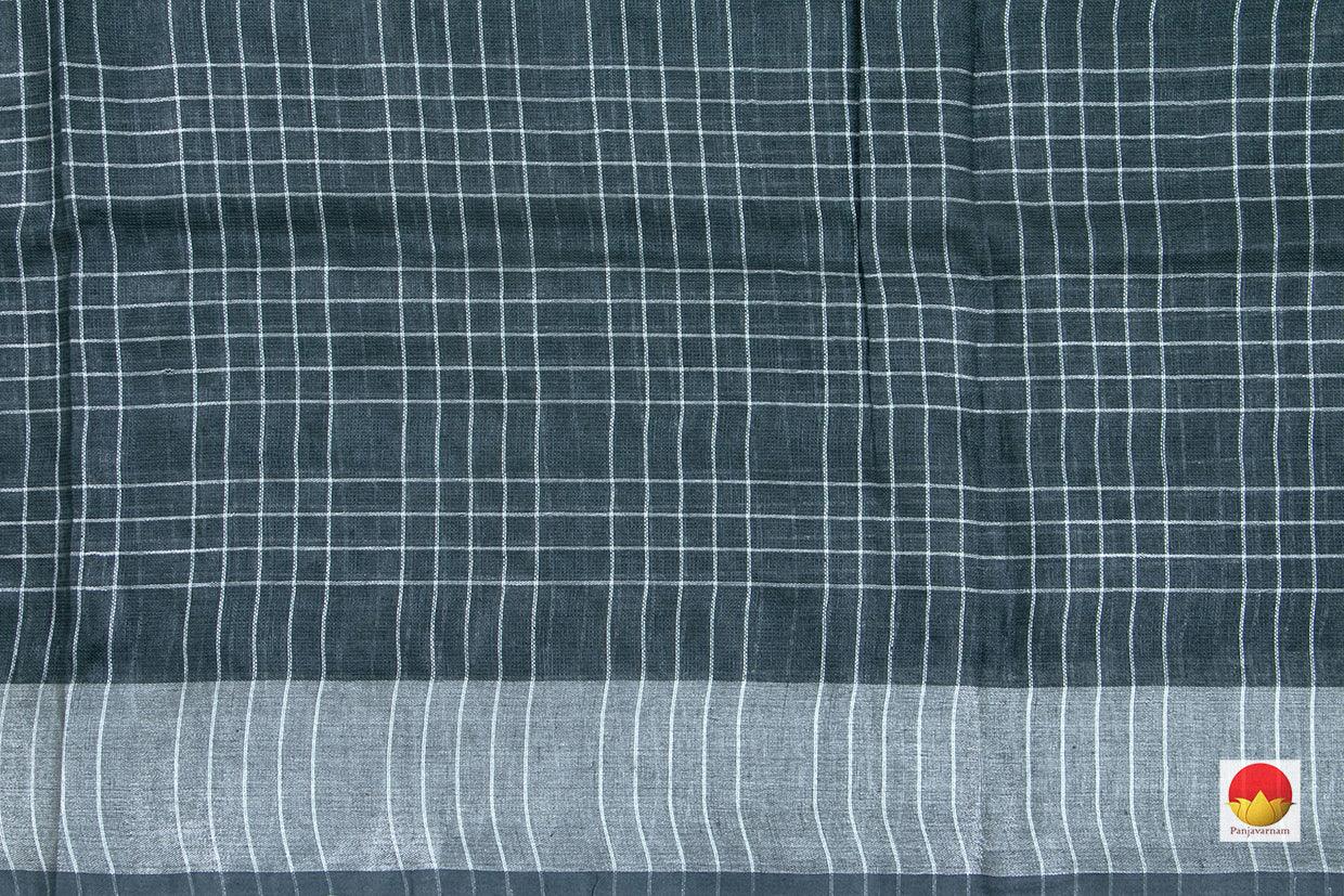 Blue Black Pure Linen Saree With Silver Zari Border For Office Wear PL 1087 - Linen Sari - Panjavarnam