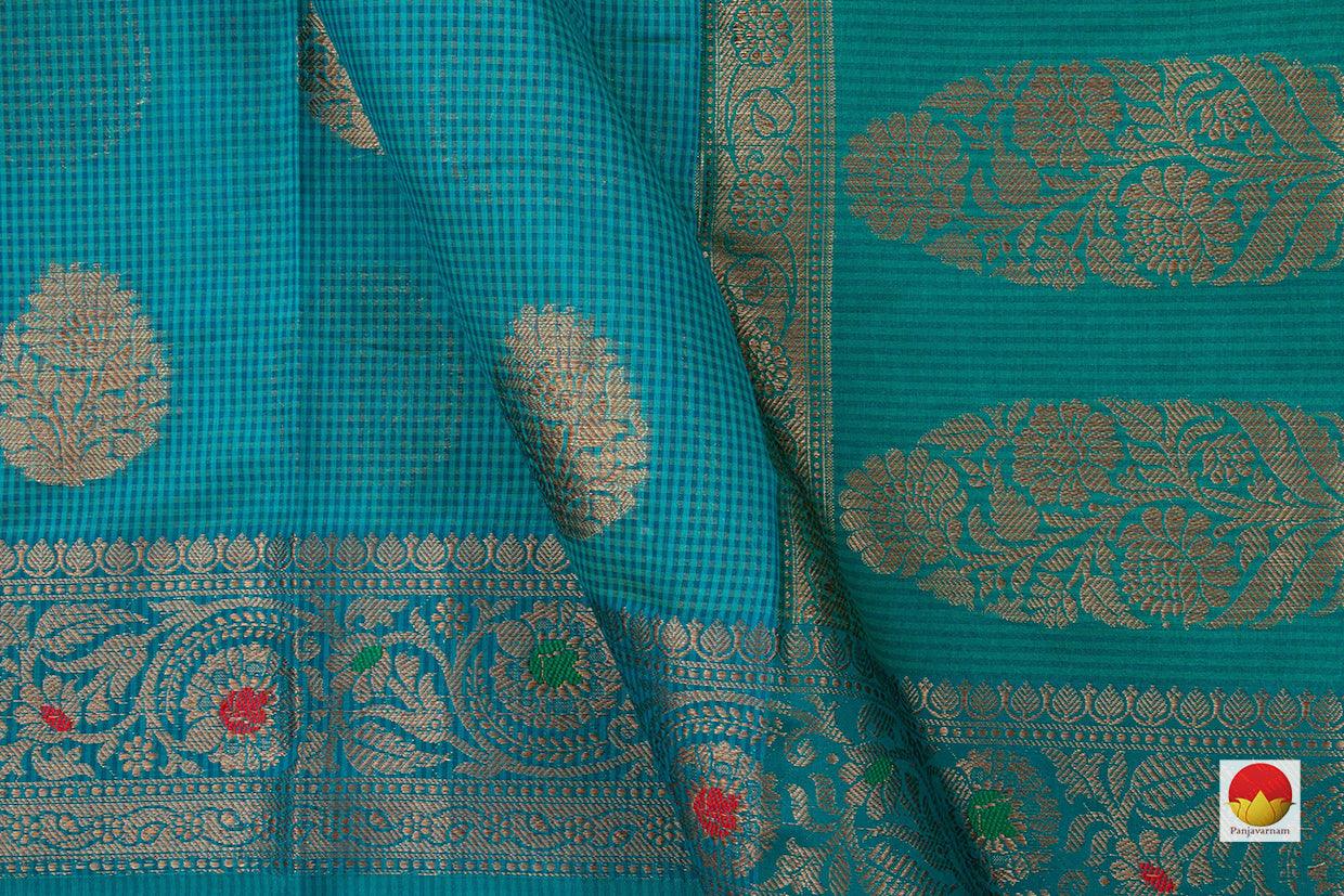 Blue Green Banarasi Silk Cotton Saree With Antique Zari Handwoven For Festive Wear PSC 1255 - Silk Cotton - Panjavarnam