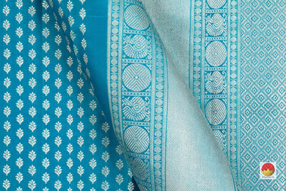 Blue Kanchipuram Silk Saree With Silver Zari Kamalam Motifs Handwoven Pure Silk Pure Zari For Festive Wear PV NYC 24 - Silk Sari - Panjavarnam PV NYC 24