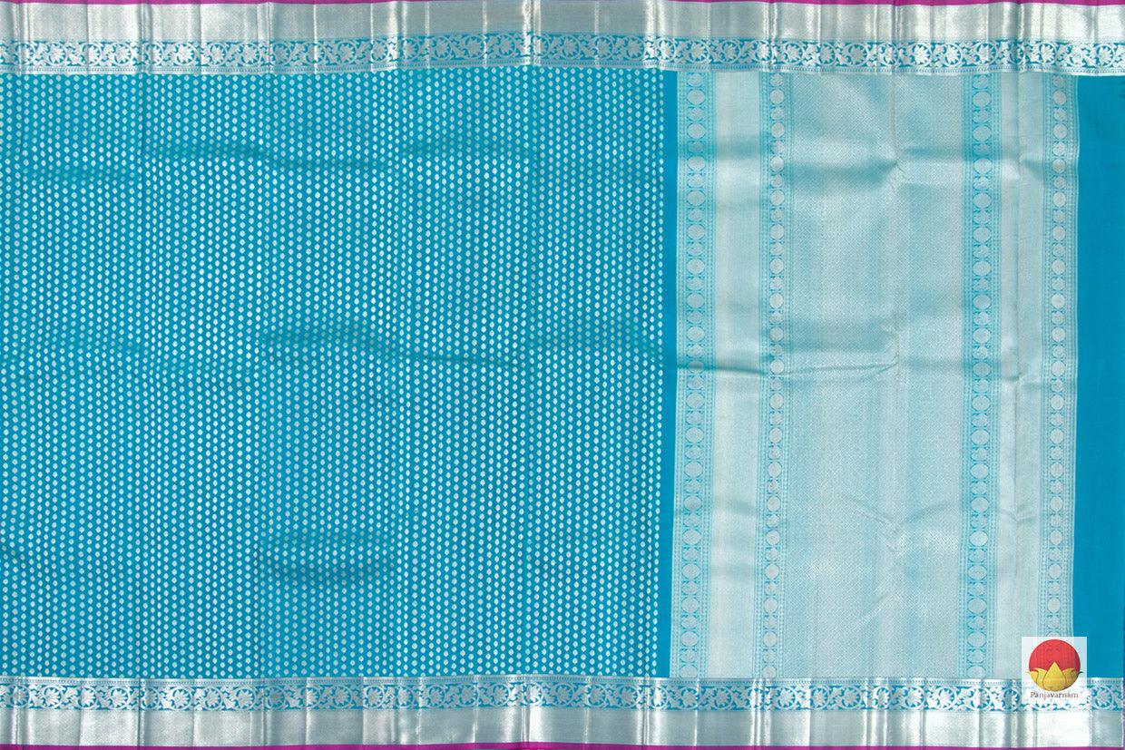 Blue Kanchipuram Silk Saree With Silver Zari Kamalam Motifs Handwoven Pure Silk Pure Zari For Festive Wear PV NYC 24 - Silk Sari - Panjavarnam PV NYC 24