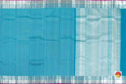 Blue Kanchipuram Silk Saree With Silver Zari Kamalam Motifs Handwoven Pure Silk Pure Zari For Festive Wear PV NYC 24 - Silk Sari - Panjavarnam PV NYC 24