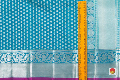 Blue Kanchipuram Silk Saree With Silver Zari Kamalam Motifs Handwoven Pure Silk Pure Zari For Festive Wear PV NYC 24 - Silk Sari - Panjavarnam PV NYC 24