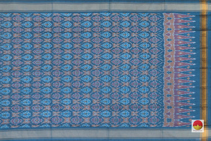 Blue Pochampally Ikkat Silk Dupatta With Zari Border PVD 1041 - Dupattas - Panjavarnam