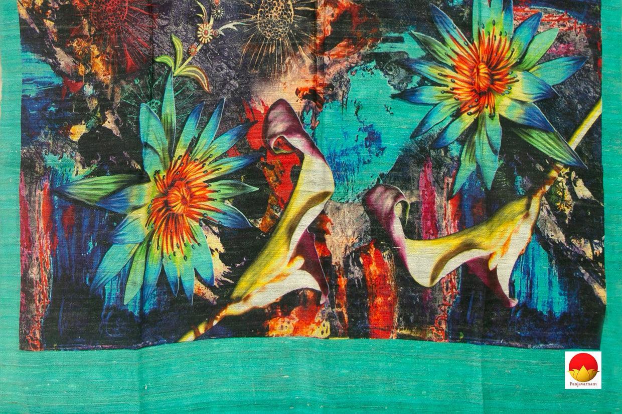 Blue Tussar Silk Saree With Digital Print Handwoven Pure Silk PT 645 - Tussar Silk - Panjavarnam 