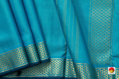 Blue Vaira Oosi 9 yards Kanchipuram Silk Saree Handwoven Pure Silk Pure Zari For Festive Wear PV NYC 532 - 9 yards silk saree - Panjavarnam