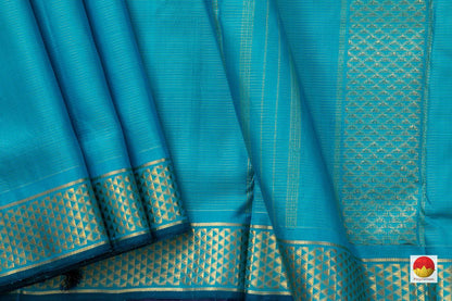 Blue Vaira Oosi 9 yards Kanchipuram Silk Saree Handwoven Pure Silk Pure Zari For Festive Wear PV NYC 532 - 9 yards silk saree - Panjavarnam PV NYC 532