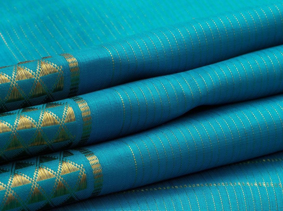 Blue Vaira Oosi 9 yards Kanchipuram Silk Saree Handwoven Pure Silk Pure Zari For Festive Wear PV NYC 532 - 9 yards silk saree - Panjavarnam PV NYC 532