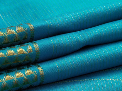 Blue Vaira Oosi 9 yards Kanchipuram Silk Saree Handwoven Pure Silk Pure Zari For Festive Wear PV NYC 532 - 9 yards silk saree - Panjavarnam PV NYC 532