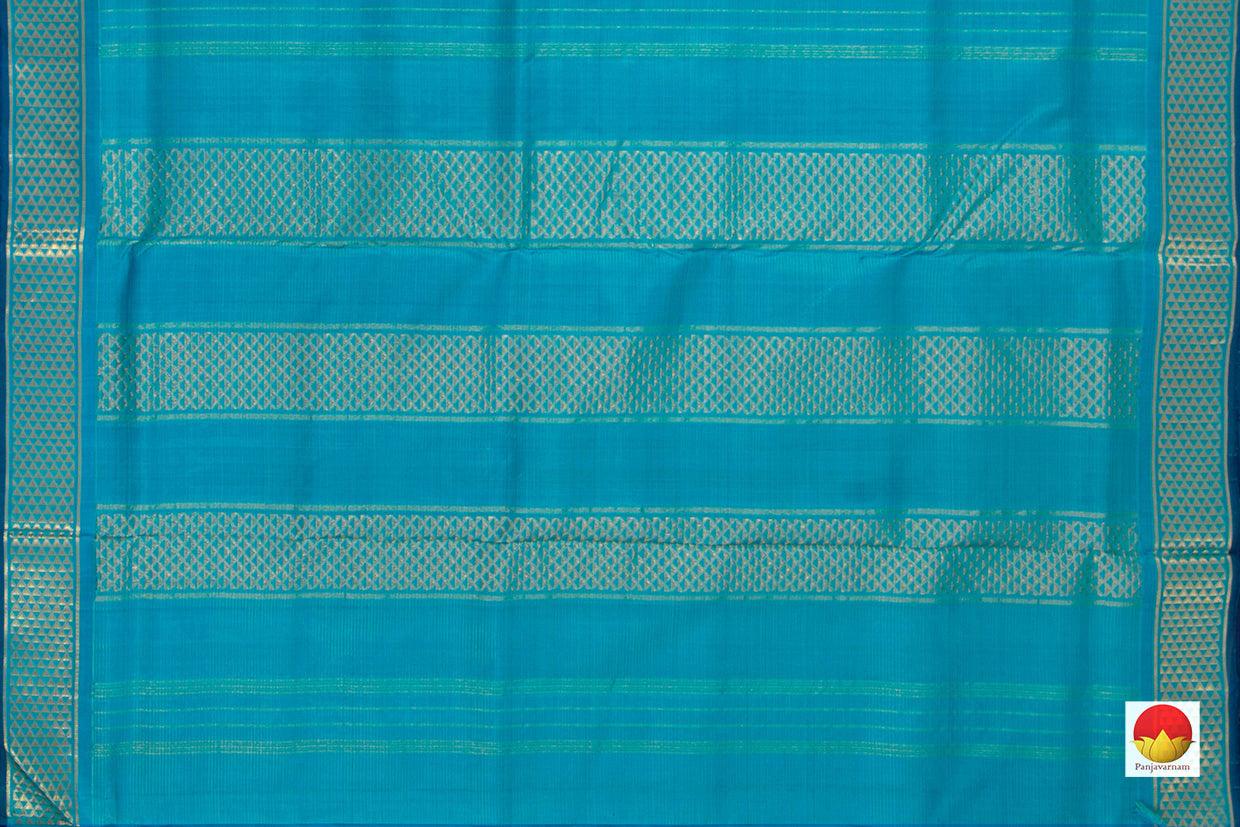 Blue Vaira Oosi 9 yards Kanchipuram Silk Saree Handwoven Pure Silk Pure Zari For Festive Wear PV NYC 532 - 9 yards silk saree - Panjavarnam PV NYC 532