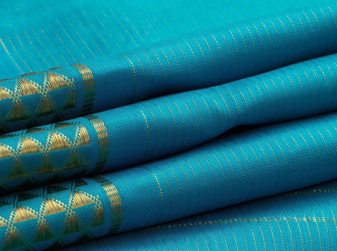 Blue Vaira Oosi 9 yards Kanchipuram Silk Saree Handwoven Pure Silk Pure Zari For Festive Wear PV NYC 532 - 9 yards silk saree - Panjavarnam PV NYC 532