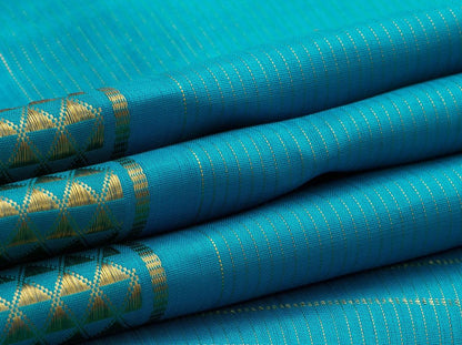 Blue Vaira Oosi 9 yards Kanchipuram Silk Saree Handwoven Pure Silk Pure Zari For Festive Wear PV NYC 532 - 9 yards silk saree - Panjavarnam PV NYC 532