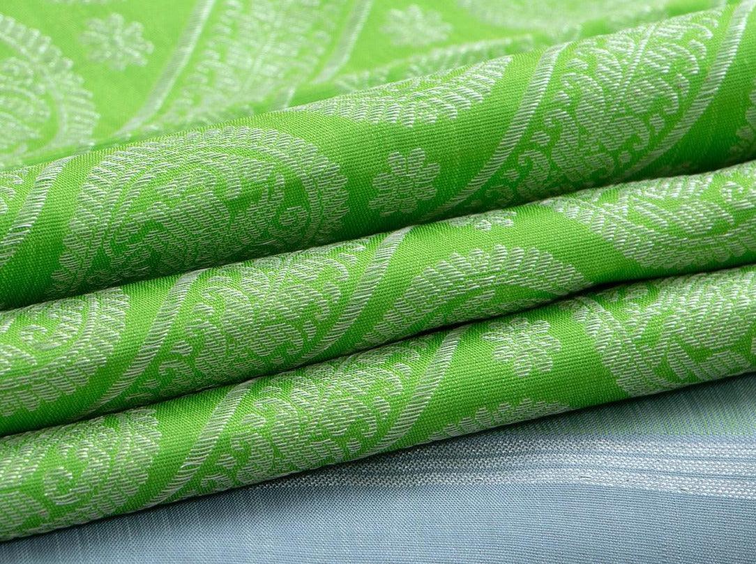 Borderless Green Kanchipuram Silk Saree Handwoven Pure Silk Pure Zari For Wedding Wear PV NYC 539 - Silk Sari - Panjavarnam PV NYC 539
