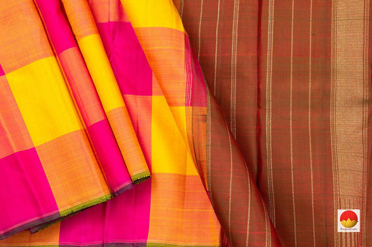 Borderless Multi Coloured Checks Kanchipuram Silk Saree Handwoven Pure Silk Pure Zari For Party Wear PV NYC 494 - Silk Sari - Panjavarnam