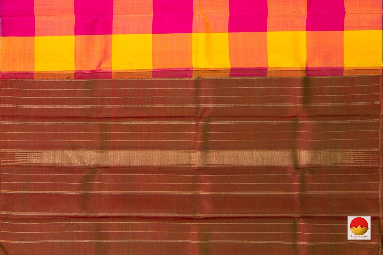 Borderless Multi Coloured Checks Kanchipuram Silk Saree Handwoven Pure Silk Pure Zari For Party Wear PV NYC 494 - Silk Sari - Panjavarnam PV NYC 494