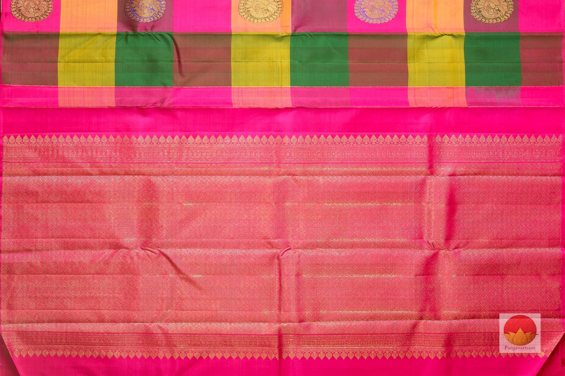 Borderless Multicolour Checks - Pure Silk Kanjivaram Saree - Pure Zari - PV R4 - Archives - Silk Sari - Panjavarnam