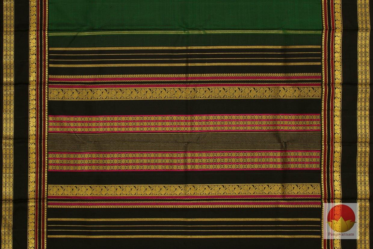 Bottle Green & Black - Kanchipuram Silk Saree - Handwoven Pure Silk - Pure Zari - PV G 4250 - Archives - Silk Sari - Panjavarnam
