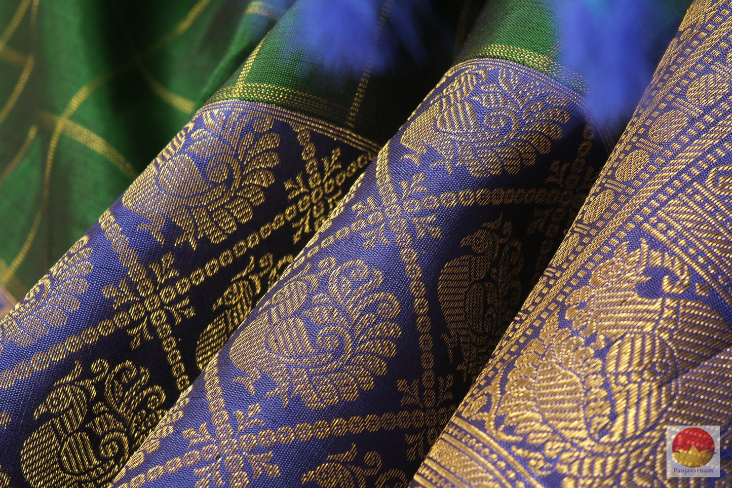 Bottle Green & Blue - Handwoven Pure Silk Kanjivaram Saree - Pure Zari - PV G 1974 Archives - Silk Sari - Panjavarnam