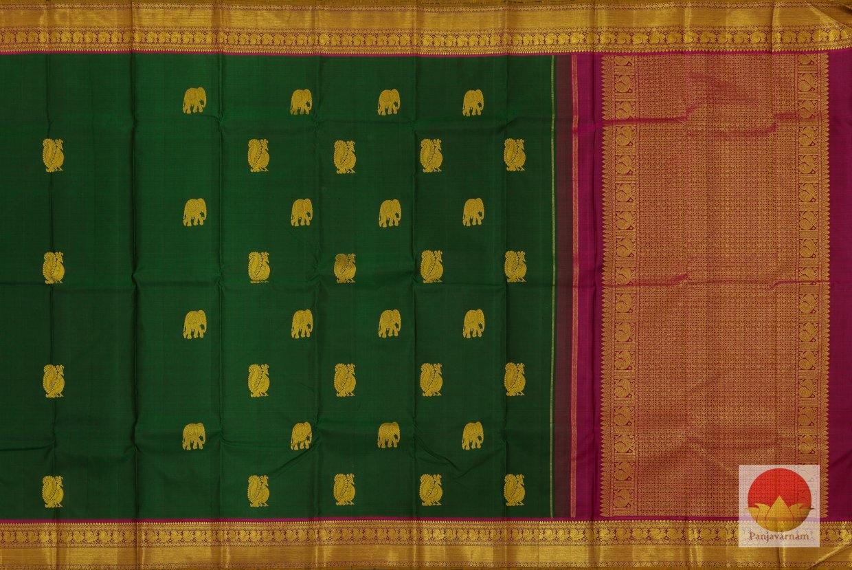 Bottle Green & Magenta - Kanchipuram Silk Saree - Handwoven Pure Silk - Pure Zari - PV J 1021 - Archives - Silk Sari - Panjavarnam