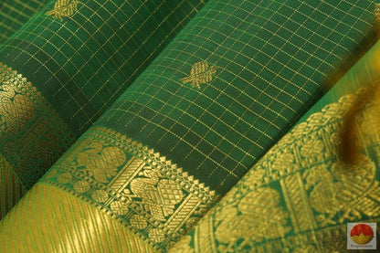 Bottle Green - Handwoven Kanchipuram Silk Saree - Pure Silk - Pure Zari - PV G 4135 - Silk Sari - Panjavarnam