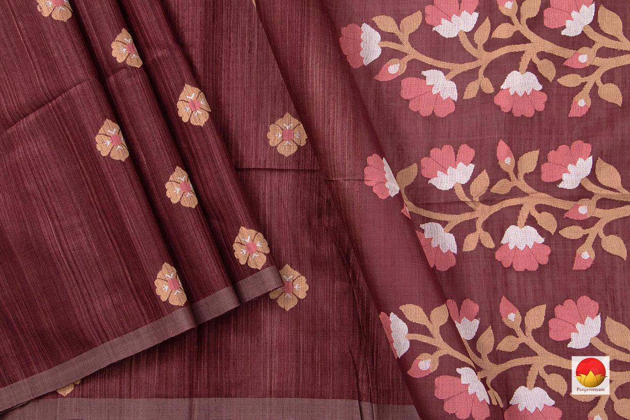 Brown Dhakai Jamdani Jute Matka Silk Saree Handwoven - PV MJ 02 - Dhaka Jamdani - Panjavarnam PV MJ 02