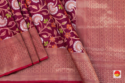 Burgundy Tanchoi Banarasi Silk Saree Handwoven Pure Silk PB SN 105 - Banarasi Silk - Panjavarnam