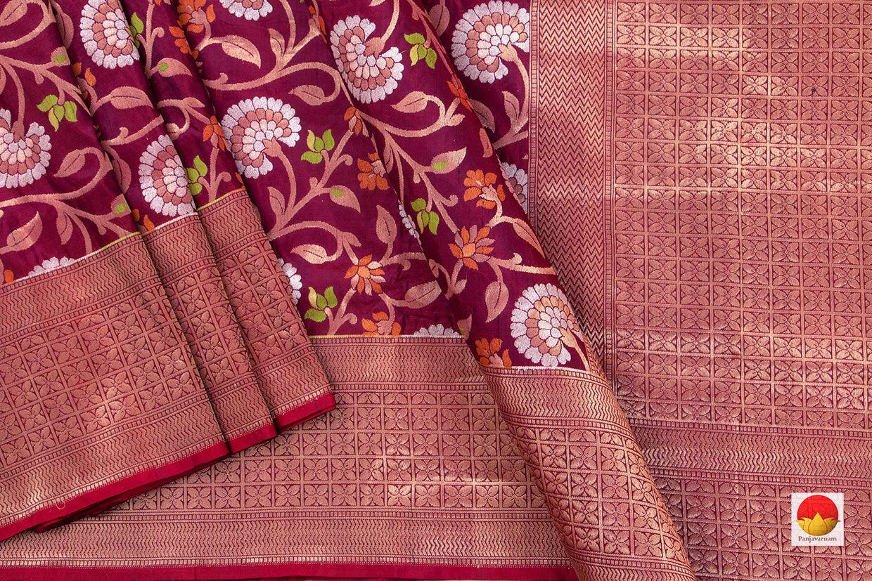 Burgundy Tanchoi Banarasi Silk Saree Handwoven Pure Silk PB SN 105 - Banarasi Silk - Panjavarnam PB SN 105