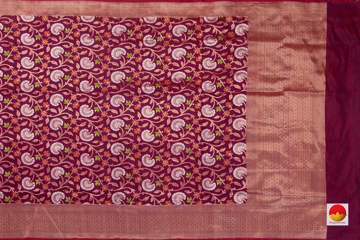 Burgundy Tanchoi Banarasi Silk Saree Handwoven Pure Silk PB SN 105 - Banarasi Silk - Panjavarnam PB SN 105