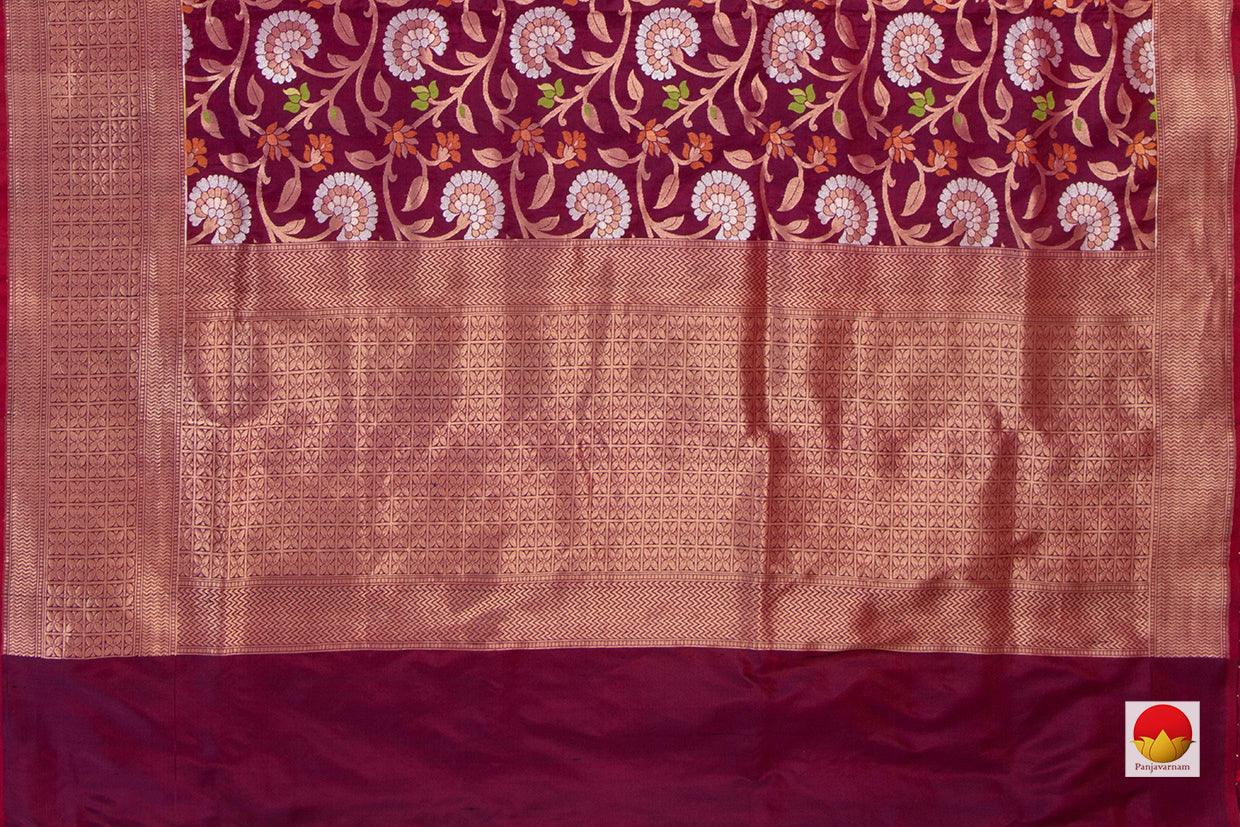 Burgundy Tanchoi Banarasi Silk Saree Handwoven Pure Silk PB SN 105 - Banarasi Silk - Panjavarnam PB SN 105