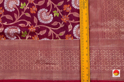 Burgundy Tanchoi Banarasi Silk Saree Handwoven Pure Silk PB SN 105 - Banarasi Silk - Panjavarnam PB SN 105