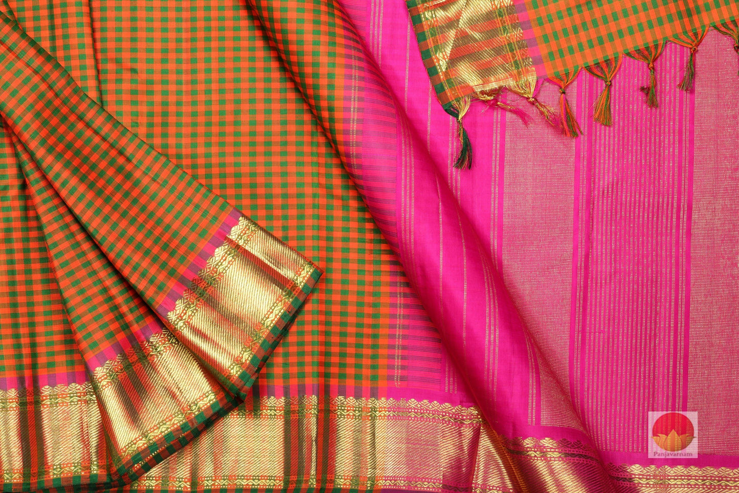 Chettinad Checks Handwoven Pure Silk Kanjivaram Saree - Pure Zari - PA 195 Archives - Silk Sari - Panjavarnam