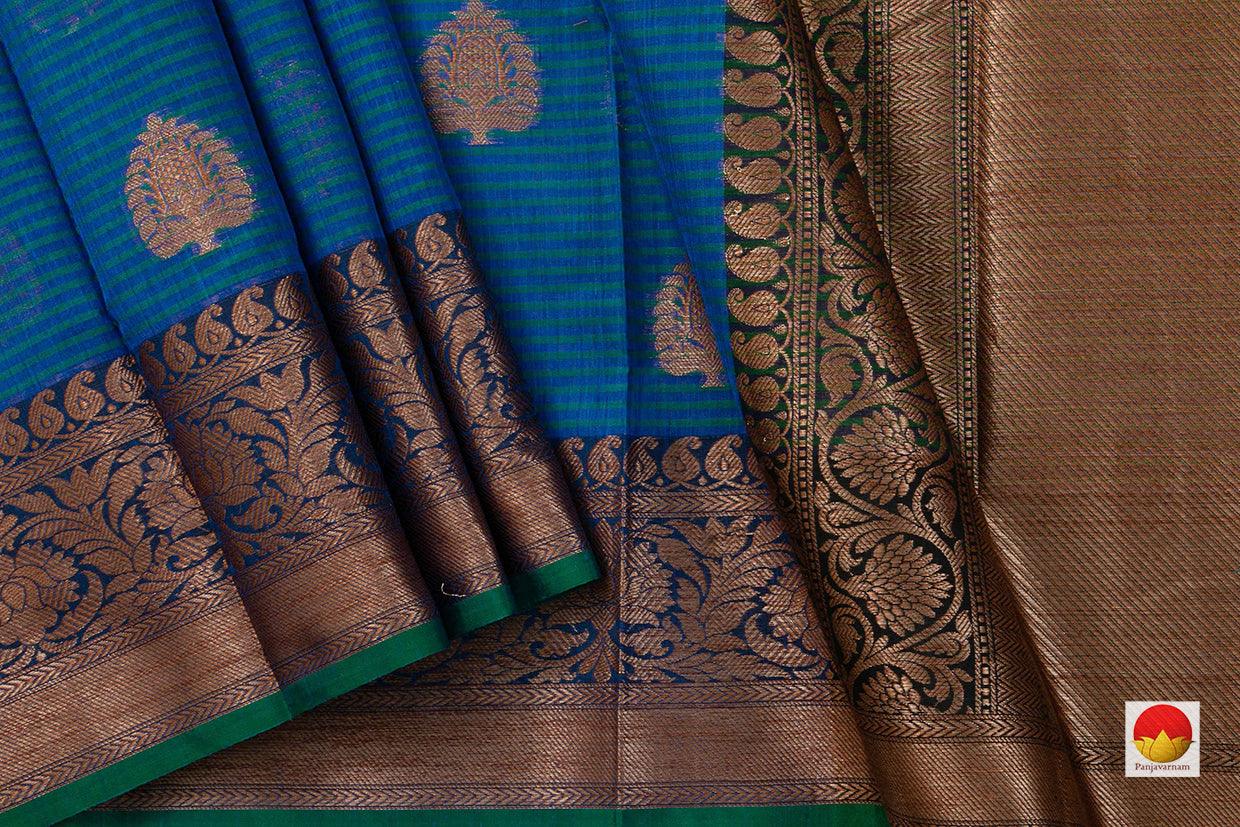 Cobalt Blue Banarasi Silk Cotton Saree With Antique And Brocade Blouse Handwoven For Festive Wear PSC 1235 - Silk Cotton - Panjavarnam PSC 1235