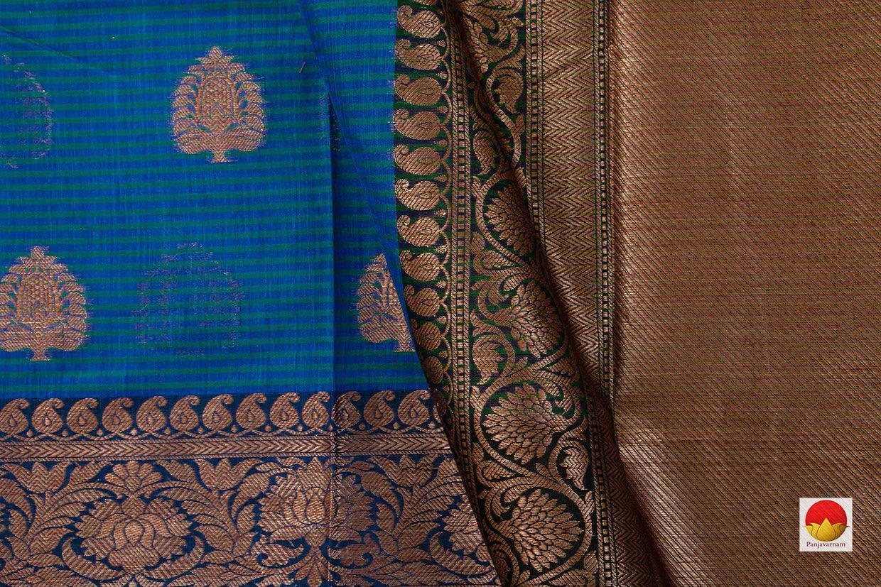 Cobalt Blue Banarasi Silk Cotton Saree With Antique And Brocade Blouse Handwoven For Festive Wear PSC 1235 - Silk Cotton - Panjavarnam PSC 1235