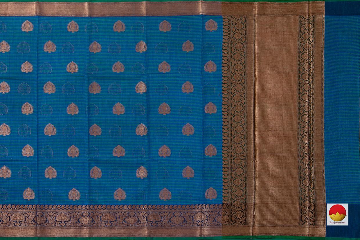 Cobalt Blue Banarasi Silk Cotton Saree With Antique And Brocade Blouse Handwoven For Festive Wear PSC 1235 - Silk Cotton - Panjavarnam PSC 1235