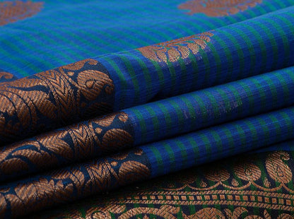 Cobalt Blue Banarasi Silk Cotton Saree With Antique And Brocade Blouse Handwoven For Festive Wear PSC 1235 - Silk Cotton - Panjavarnam PSC 1235