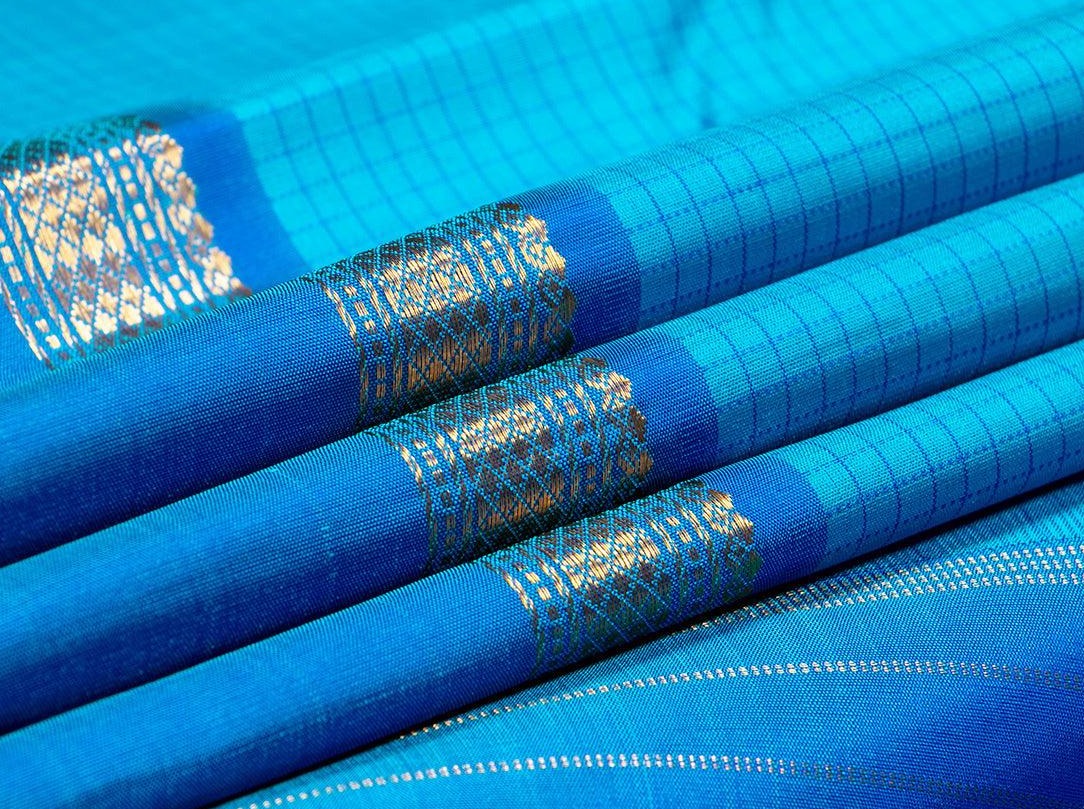 Cobalt Blue Kanchipuram Silk Saree Handwoven Pure Silk Pure Zari PV NYC 249 - Silk Sari - Panjavarnam PV NYC 249